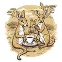 A family of kangaroos enjoying a cup of coffee in the outback tattoo design idea