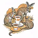 A family of kangaroos enjoying a cup of coffee in the outback tattoo design idea