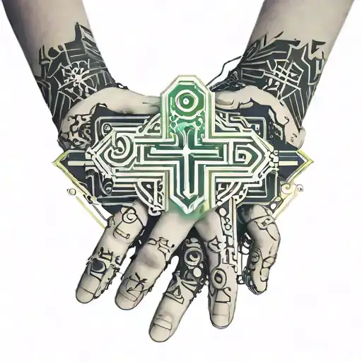 cross and anime hand tattoo tattoo design idea