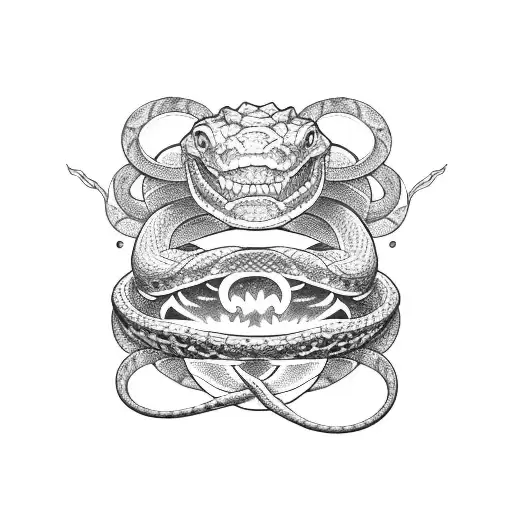 A scaled ouroboros with a snake's head biting its tail tattoo design idea