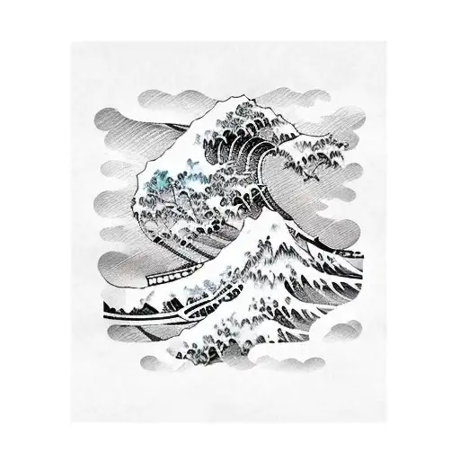 A traditional Japanese manga style wave design incorporating elements of black and grey shading tattoo design idea