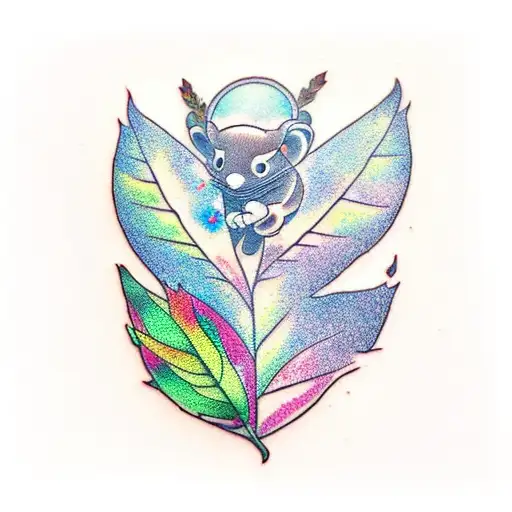 A traditional style tattoo of a Super Leaf transforming into a Tanooki Suit with a galaxy background tattoo design idea