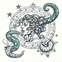 constellation cassiopeia with a snake going around it with its head being the head of medusa tattoo design idea
