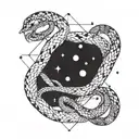 constellation cassiopeia with a snake going around it with its head being the head of medusa tattoo design idea