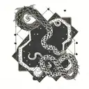 constellation cassiopeia with a snake going around it with its head being the head of medusa tattoo design idea