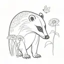 A badger sniffs a chamomile tattoo design idea