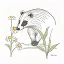 A badger sniffs a chamomile flowers surrounded tattoo design idea
