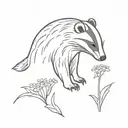 A badger sniffs a chamomile flowers surrounded tattoo design idea