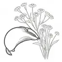 A badger sniffs a chamomile flowers surrounded tattoo design idea