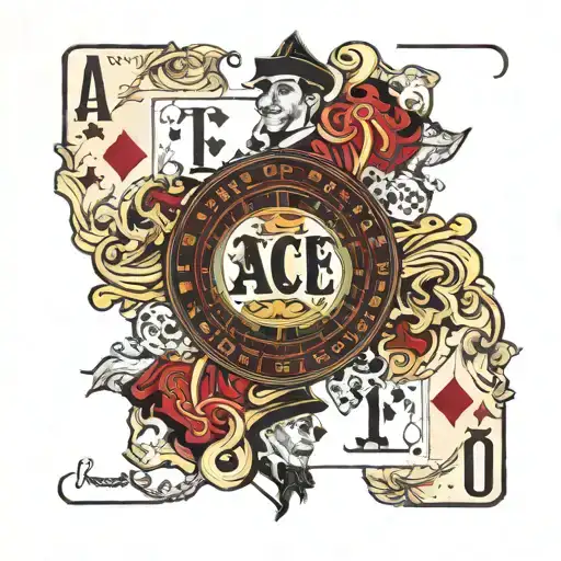 ace and jack playing cards with double zero roulette wheel tattoo design idea