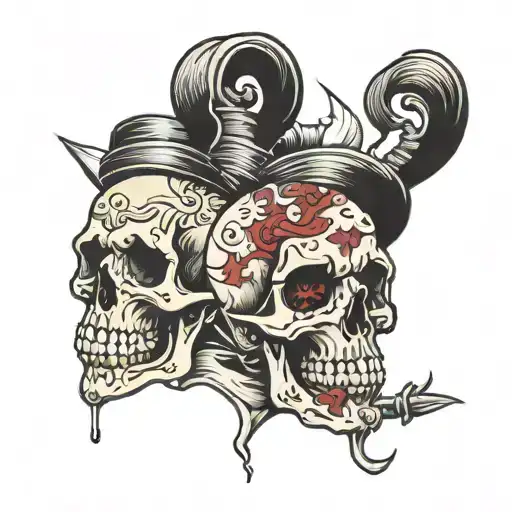 skull and kid looking down tattoo design idea