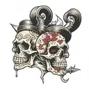 skull and kid looking down tattoo design idea
