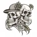 skull and kid looking down tattoo design idea
