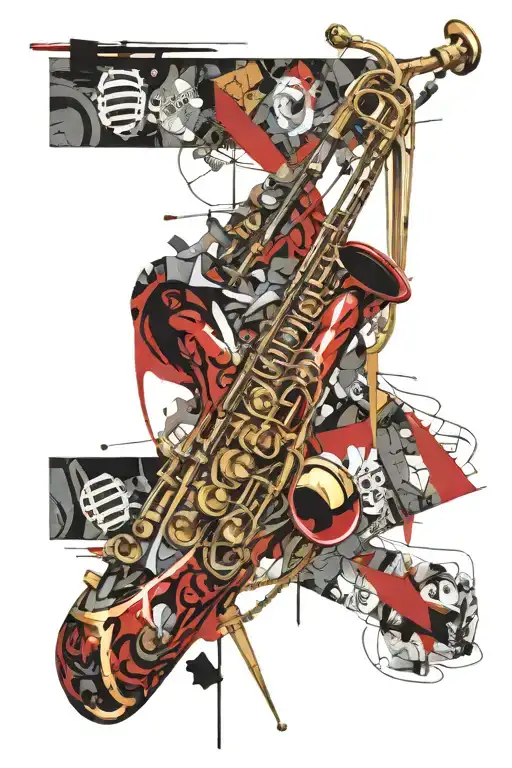 trombone made out of tree tattoo design idea