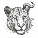 head of a puma combined with the head of a lion and another head of a ram, these two smaller tattoo design idea