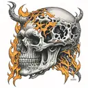 skull fire flames tattoo design idea