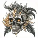 skull fire flames tattoo design idea