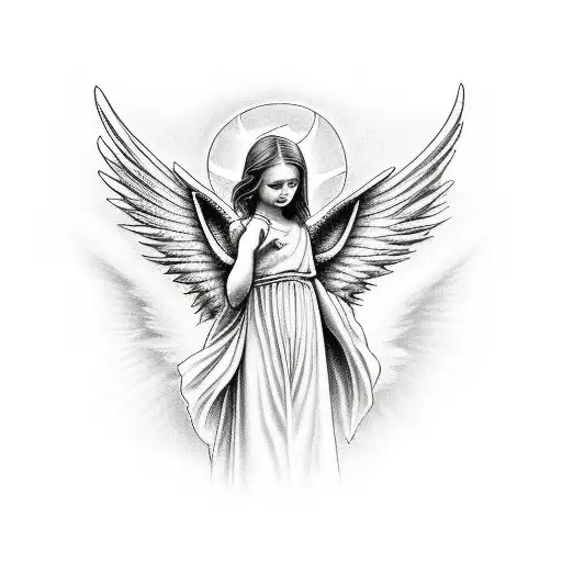 angel holding bible with cross tattoo design idea