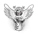 an angel holing a bible tattoo design idea
