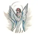 an angel holing a bible tattoo design idea