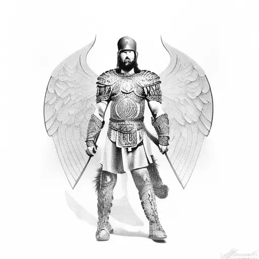 guardian angel as gladiator tattoo design idea