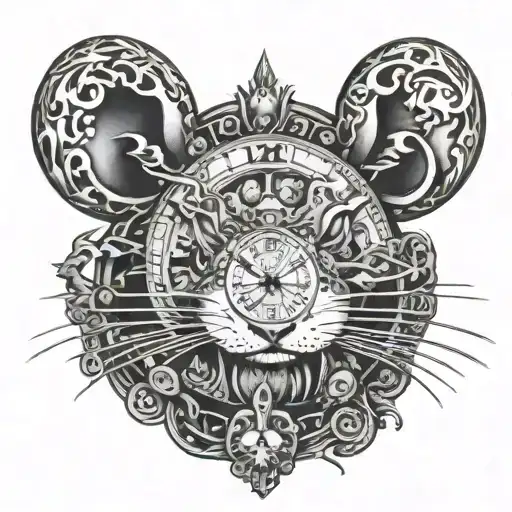 rat king clock   tattoo design idea
