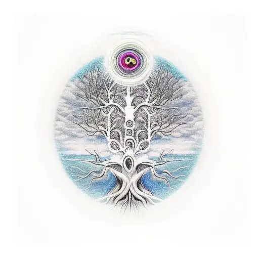 tree of life with roots floating. Lau Tzu the religious icon is meditating tattoo design idea