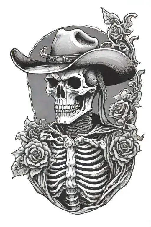 skeleton cowboy at a cross  tattoo design idea