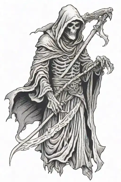 grim reaper full body, no face tattoo design idea