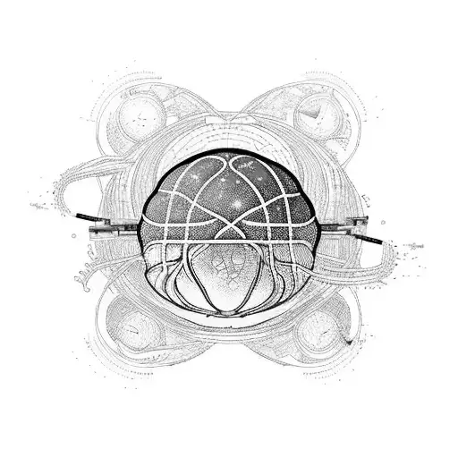 basketball, science fiction, painting, brain, adventure, beach, cosmos, piano. tattoo design idea