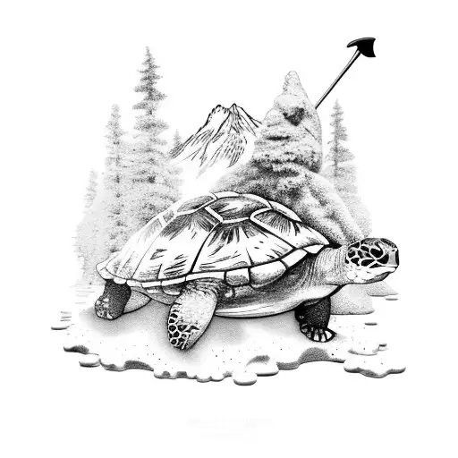 ski Mountain Scene and island tropics with a turtle  tattoo design idea