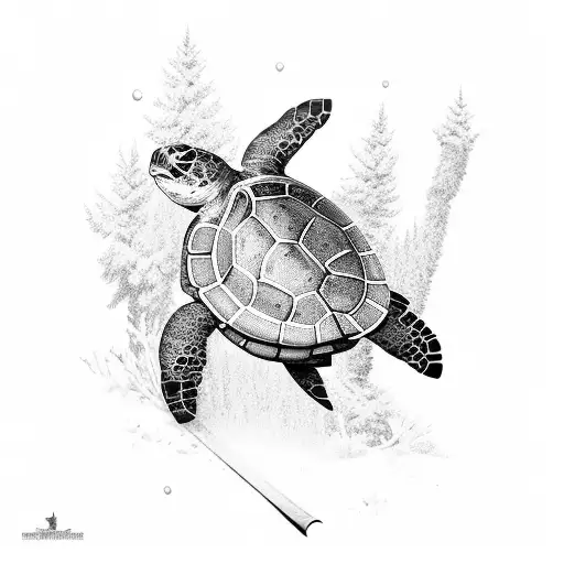 skiing turtle  tattoo design idea
