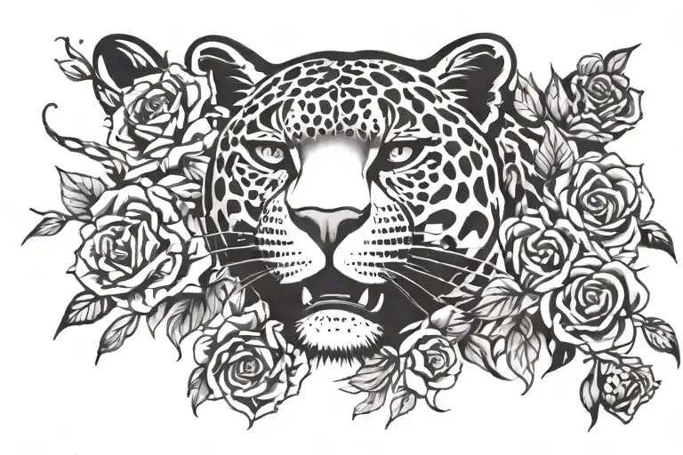 jaguar tattoo with roses tattoo design idea