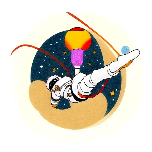 astronaut floating in space with planets  tattoo design idea