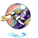 astronaut floating in space with planets  tattoo design idea