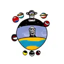 astronaut floating in space with planets  tattoo design idea