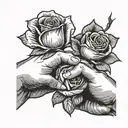 Two hands making a Pinky promise with two roses in the background. One rose being red and the other rose being rainbow tattoo design idea