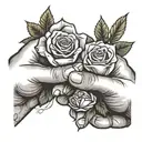 Two hands making a Pinky promise with two roses in the background. One rose being red and the other rose being rainbow tattoo design idea