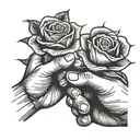 Two hands making a Pinky promise with two roses in the background. One rose being red and the other rose being rainbow tattoo design idea