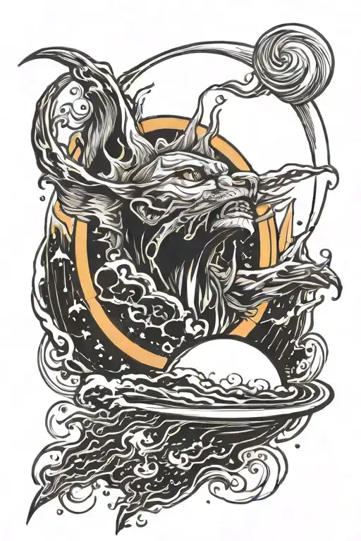 crying sun with outstretched fist soaring through the universe tattoo design idea