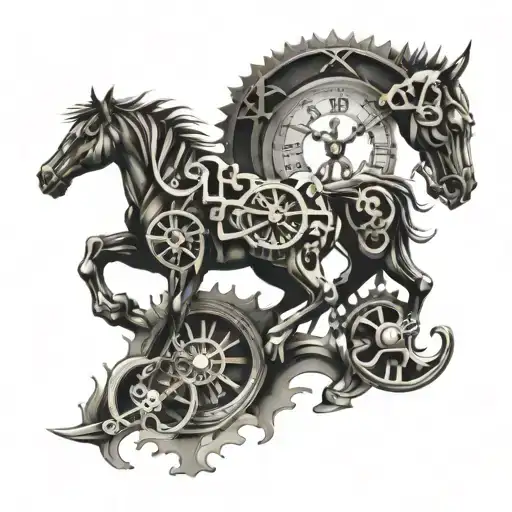 Roman numeral clock horse  tattoo design idea
