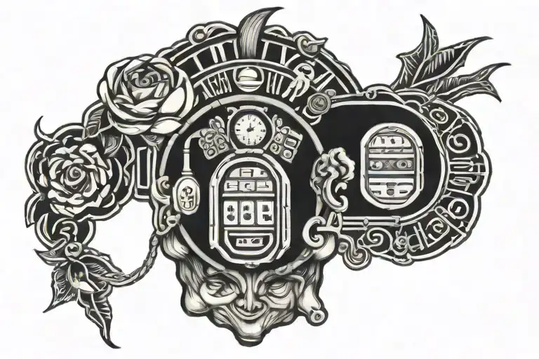 slot machine incorporated brain surrounded tattoo design idea