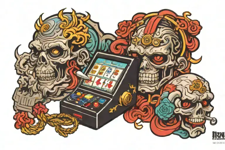 slot machine incorporated brain surrounded tattoo design idea