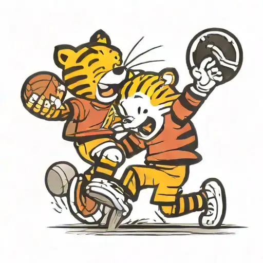 Calvin and Hobbs playing football tattoo design idea