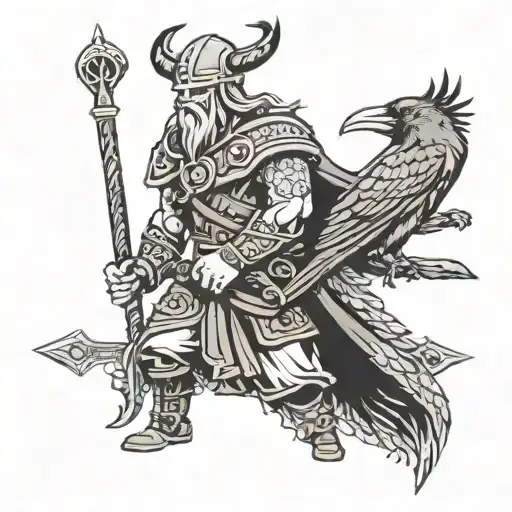 viking with crow  tattoo design idea