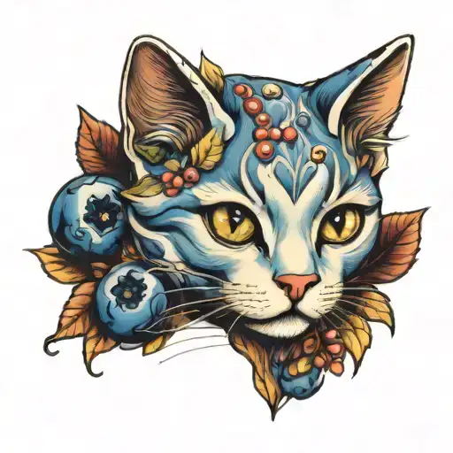 Blueberry cat  tattoo design idea