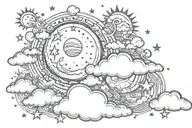 sun moon stars and clouds tattoo design idea