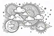 sun moon stars and clouds tattoo design idea