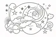sun moon stars and clouds tattoo design idea