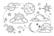 sun moon stars and clouds tattoo design idea